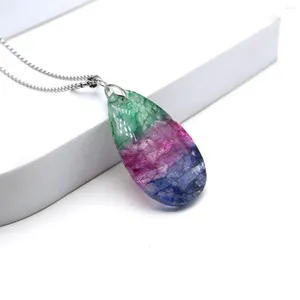 Pendant Necklaces 30x50mm Natural Gem Stone Teardrop Shape Necklace Three-color Patchwork Healing Jewellery Stainless Steel 60cm