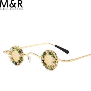 Sunglasses Fashion Small Round Frame Gem Sunglasses Ladies Bar Party Personality Sunglasses Punk Steam Men and Women Decorative Frame 230403