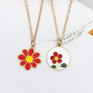 Pendant Necklaces Cartoon Red Flower Necklace Little Safflower For Women Gift Collares Ketting Jewelry Wholesale