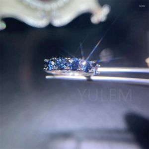 Ringos de cluster Yulem 925 Sterling Silver4mm 4pcs Blue Moissanit Gemstone Ring Ring Ring for Women Jewelry Engagement Gift