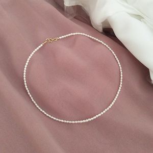 Perlenketten Lii Ji 3–5 mm echte Perlen-Halskette, 925er Sterlingsilber, unsichtbare Halskette, schönes Geschenk für Frauen, Valentinstagsgeschenk, 230403