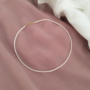 Naszyjniki z koralikami 3-5 mm prawdziwy naszyjnik Pearl Choker 925 Srebrny Srebrny Niewidzialny naszyjnik projektant biżuterii Kobieta Niłego prezentu dla kobiet Walentynki Prezent 23040 A0A