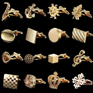 Manschettlänkar Summer High Quality Brass Plated 18k Gold Luxury Gold Cufflinks Classic Style Fashion Men's French Shirt Cufflink Man Gift 231102