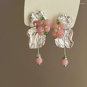 Kolczyki Dangle Exquite nieregularne kwiaty Płatkowe kolczyki romantyczna różowa akrylowa biżuteria z koralikami dla kobiet modna koreańska biżuteria modowa