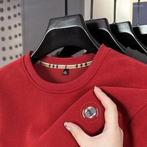 T-shirts masculinas high end cor sólida hoodies impresso bordado o-pescoço mangas compridas 2023 britânico outono/inverno tendências de moda roupas masculinas