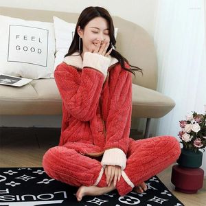 Mulheres sleepwear 2 peça inverno mulheres pijamas conjunto doce flanela grossa longa homewear sleep lounge veludo pijama feminino pijama