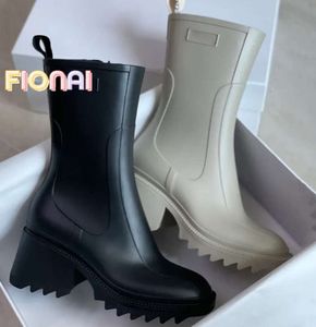 Rain Boot Women Betty Boots Thick Bottom Non-Slip Booties PVC Rubber Beeled Tall Knee-high Platform Boots Black Waterproof Welly Shoes Outdoor choles556