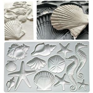 Bakning Mögel Ocean Series Seashell Mold Silicone Mold Fondant Cake Decorating Tool Gumpaste Sugarcleflokal Chocolate Forms Bakeware Tools Tools