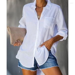 Camicette da donna Moda Camicie casual bianche larghe Camicetta da donna in cotone solido da ufficio Donna 2023 Camicia da donna con bottoni primavera Elegante