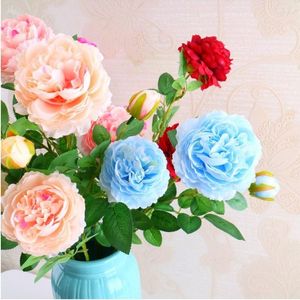 装飾的な花ヨーロッパローズペーニー3ヘッドコア人工花の花束ホームオーナメントと結婚式の装飾用品6色