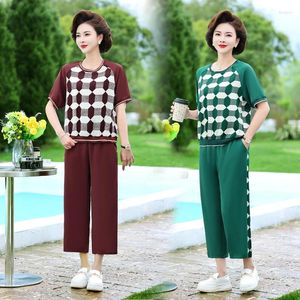 Women's Two Piece Pants Two-Piece Tracksuit Set For Women Short Sleeve Top And Wide Leg Casual Suits Summer Outfits 5XL