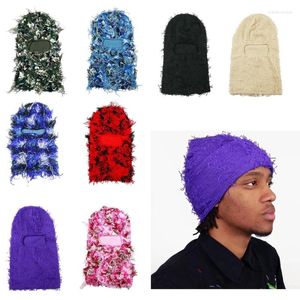 Berets Balaclava Distressed Knitted Full Face Ski Mask Shiesty Camouflage Knit Fuzzy