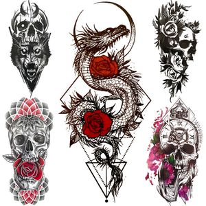 Tatuagens temporárias Squeleto 3D Tatuagem temporária falsa para homens Homens Death Skull Dragão Tattoos Geométrico Rosa Criativo Tatoos à prova d'água Cintura torácica Z0403