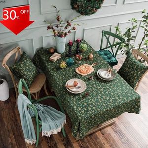 Table Cloth Japan Style Linen Cotton Christmas Party Tablecloth Rectangle Green Bronzing Gold Dinning Cover For Home Events Decorative