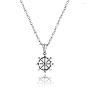 Pendant Necklaces Fashion Necklace Stainless Steel Ships Wheel Helm Rudder Silver Color Pendants Long Chain Women Men Jewelry Gift PD0879