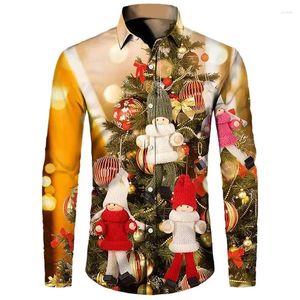 Koszulki męskiej sukienki 2024 Świąteczna koszula Santa Claus Snowman Button Long-Sleeved Top HD Wzór miękki i wszechstronny
