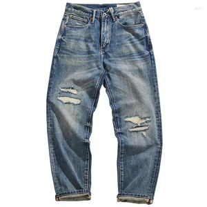 Jeans da uomo con toppa Blockbuster giapponese, pantaloni in denim vintage cono dritto color kaki grosso Amei