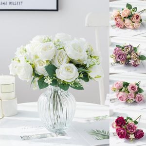 Fiori decorativi 1 mazzo di fiori di simulazione Realistici strati multipli Petali stile europeo 5 forchette testa bouquet di peonia artificiale casa