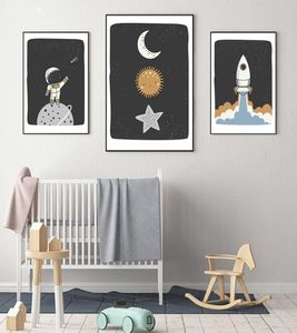 Uzay Astronot Poster Bebek Kreş Duvar Sanat Baskı Gezegen Roket Duvar Resimleri Güneş Ay Nordic Duvar Resim Çocuk Odası Dekor5352205