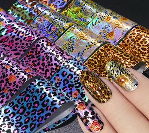 16 pçs leopardo impressão adesivos de unhas decalques hológrafo folhas de unhas transferência sliders papel design misto envolve conjunto manicure decor3539709