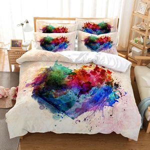 Bettwäsche-Sets Art Watercolor Love Graffiti Bettbezug mit Kissenbezügen Tintenpunkte Set Fordormitory Home El Bedroom Comforter Cove