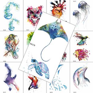 Temporary Tattoos DIY Watercolor Devil Fish Turtle Temporary Tattoos Fake Body Art Arm Chest Tattoos For Men Women s Realistic Sheets Sticker Z0403
