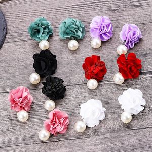 Elegante bunte flauschige Stoff Blume baumeln Ohrringe für Frauen Trendy Perle Anhänger Ohrring 2023 Modeschmuck Zubehör Geschenk