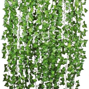Kwiaty dekoracyjne 72 liście 2 -metrowy sztuczny wystrój ślubny domowy jedwabny bluszcz girlandy winorośli Fałszywe opuszczenie wspinaczy zielone rośliny symulacyjne