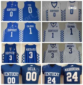 Кентукки Wildcats College 0 Deaaron Fox Jerseys Basketball 00 Тони Делк 24 Джамал Машберн Джон Калипари Малик Монк Эдрис Адебайо