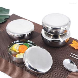 Dinnerware Sets Korean Stainless Steel Rice Bowl With Cover Metal Cereal Serving Anti-Scalding Child Small Cuisine
