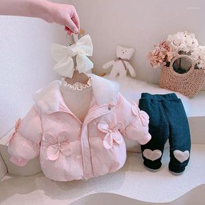 Daunenmantel für Mädchen, Winterkleidung, mit Baumwolle gefüttert, kleine Kinderkleidung, kurze Baby-Baumwolle im westlichen Stil