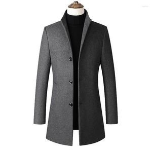 Trench de trincheira masculina Primavera/outono 2023 Stand-up Collar Woolen Coat