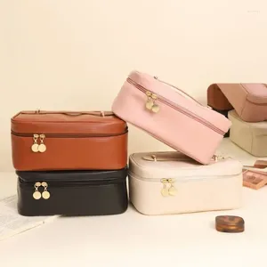 Kosmetiska väskor kosmetika förvaring väska enkel fyrkant pu läder bärbar