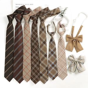 Fliegen Braunes Krawattenhemd für männliche Studenten, Preppy-Kaffee, gestreift, Retro-Krawatte, ohne Krawatte, Gitterstreifen-Fliege für Damen, Accessoires 231102