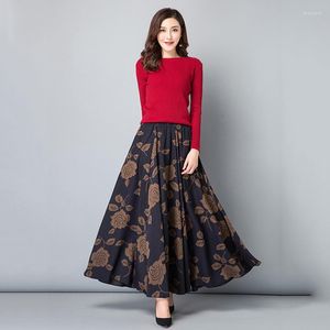 Spódnice wiosna jesienna retro druk o pół długości spódnica kobiet o wysokiej stroju wielkie huśtawka wielokrotne style modne kolor s229