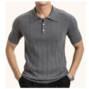 Polos masculinos verão fino-ajuste americano retro negócios casual turn-down colarinho lycra malha polo camisa elegante elegante