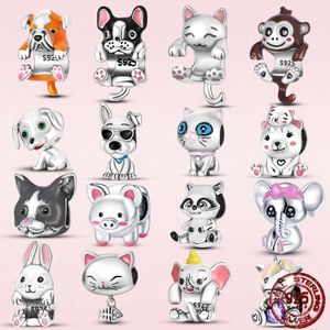 925 Silber Fit Pandora Original Charms DIY Anhänger Frauen Armbänder Perlen Einhorn Katze Hund Elefant Affe Fußabdruck Süßes Tier