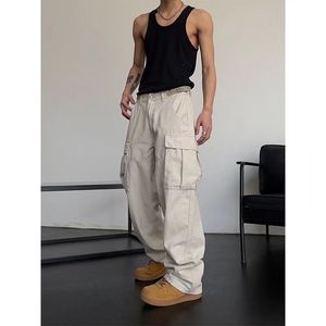 Erkek pantolon Japon Cityboy ağır pamuk tulum geniş bacak pantolon Avrupa ve Amerikan sokak yüksek bel ince hiphop büyük ağız çantası moda 230403