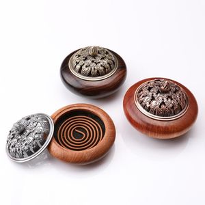 Empty Fragrance lamps Rosewood Wenge wood incensory incense holder fragrant plug incenses burner with Hollow copper lid Wholesale