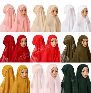 Muslimska kvinnor Chiffon Hijab med Cap Bonnet Instant Chiffon Hijab Shawl Head Scarf Under Scarf Caps Cover Headwrap Turban