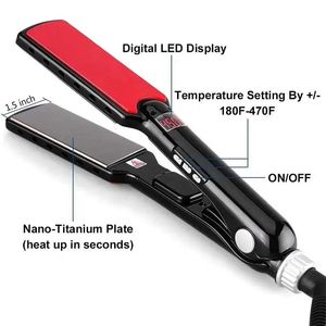 Professional Salon use 480F Hair Flat Iron 1.1 3/5 inch MCH or PTC Heater With LCD Titanium flat iron Hair Straightener