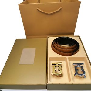Cintos de couro genuíno reversíveis masculinos e femininos de 3,8 cm com fivela de letras duplas e caixa - clássico casual e elegante