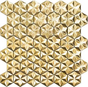 Gold Tile Peel and Stick Hexagon Art Mosaic Real 3D Golden Tiles Premium Stainless Steel Self Adhensive Mosaic Tile(Box of 11 Sheets)