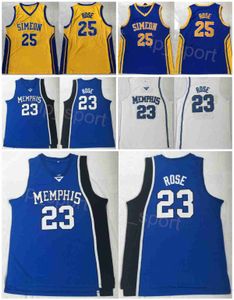 Simeon Career Academy 23 Derrick Rose College Jerseys 25 농구 고등학교 보라색 블루 옐로우 흰색 팀 컬러 스티칭 대학교 스포츠 팬 셔츠 NCAA