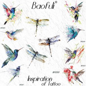 Temporary Tattoos BAOFULI Dragonfly Colorful Ink Temporary Tattoo Sticker For Women Small Wing Body Art Arm Fake Tatoo Girl Watercolor Tattoos Z0403