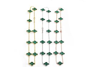 Fashion Choker Luxury Arpels 10 Flowers Four-Leaf Clover Necklace Natural Emerald Pendant Halsband för kvinnor Högkvalitativt rostfritt stål 18K Guldsmycken8400067