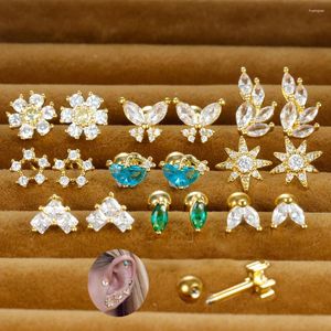 Bolzenohrringe exquisite Blume Zirkon kleiner Vintage Edelstahlblätter Knorpel Piercing Ohrring Geburtstag Weihnachten Schmuck Schmuck