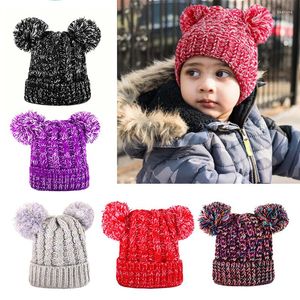 Hats Baby Girl Boy Knitted Bobble Wool Ball Hat Twist Double Pom Winter Warm Crochet Stretchy Cap Solid Color Multi-color Optional