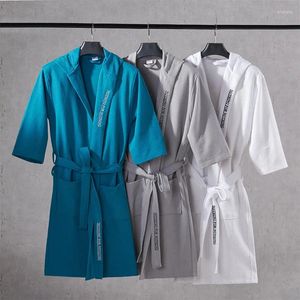 Homens sleepwear top qualidade waffle roupão homens normal grosso absorvente banho robe masculino primavera outono sólido mulheres casais vestido 2023