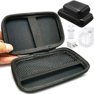 Titta på lådor Carbon Fiber Mini Portable USB Cable Bag Eva Earphone Charger Tool Case Storage Box Plånbok som bär påsäckar Tillbehör